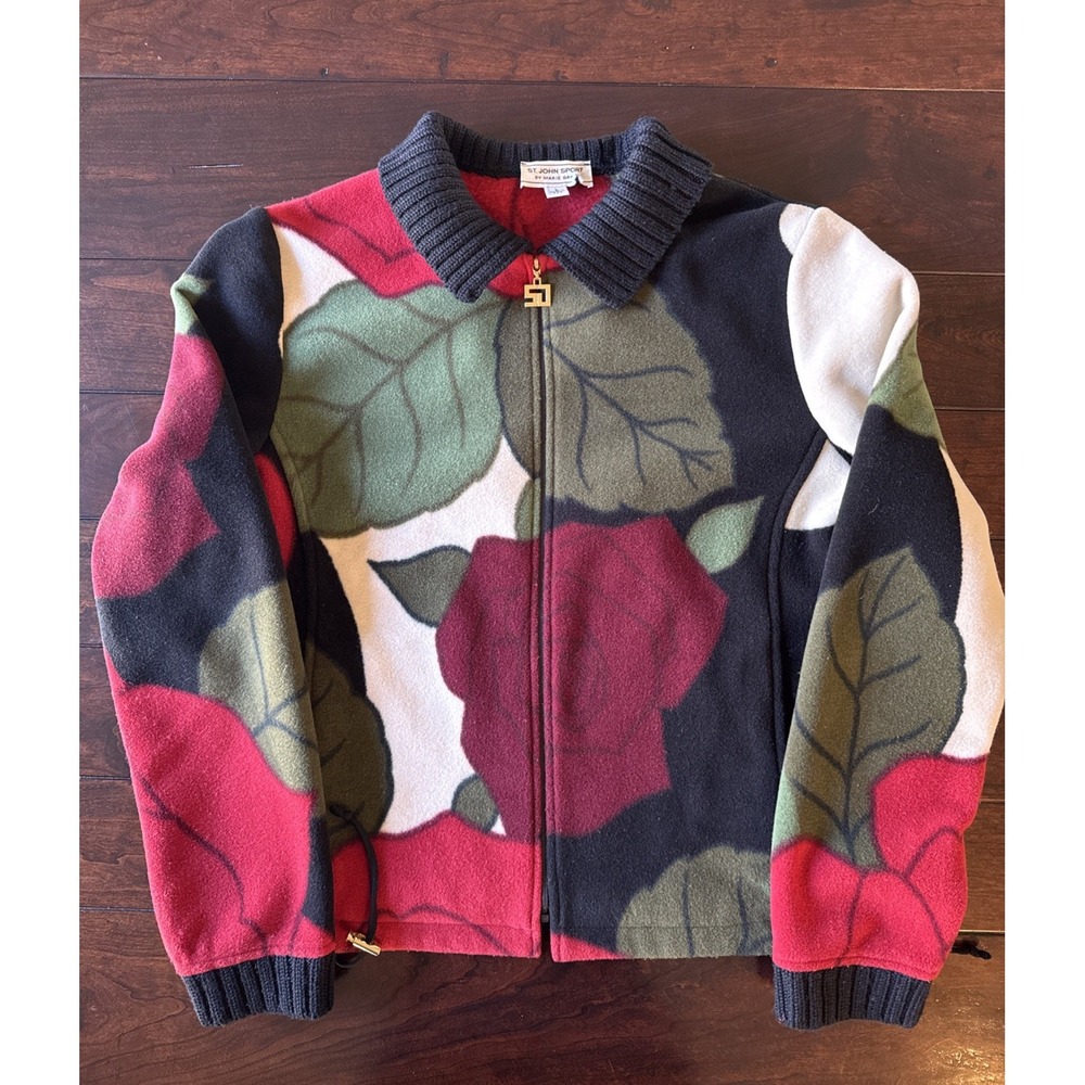 Vtg St John Sport by Marie Gray Women L Jacket‎ Multicolor Fleece Full Zip
